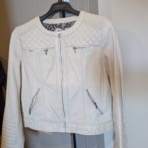 Cream women's leather jacket